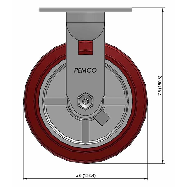 Side view drawing of caster with dimensions